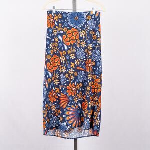 Sigrid Olsen Colorful Floral Midi Length Straight Skirt Size XS Retro Artsy Bold